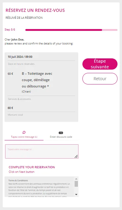 Vérification des détails de la réservation avant la confirmation